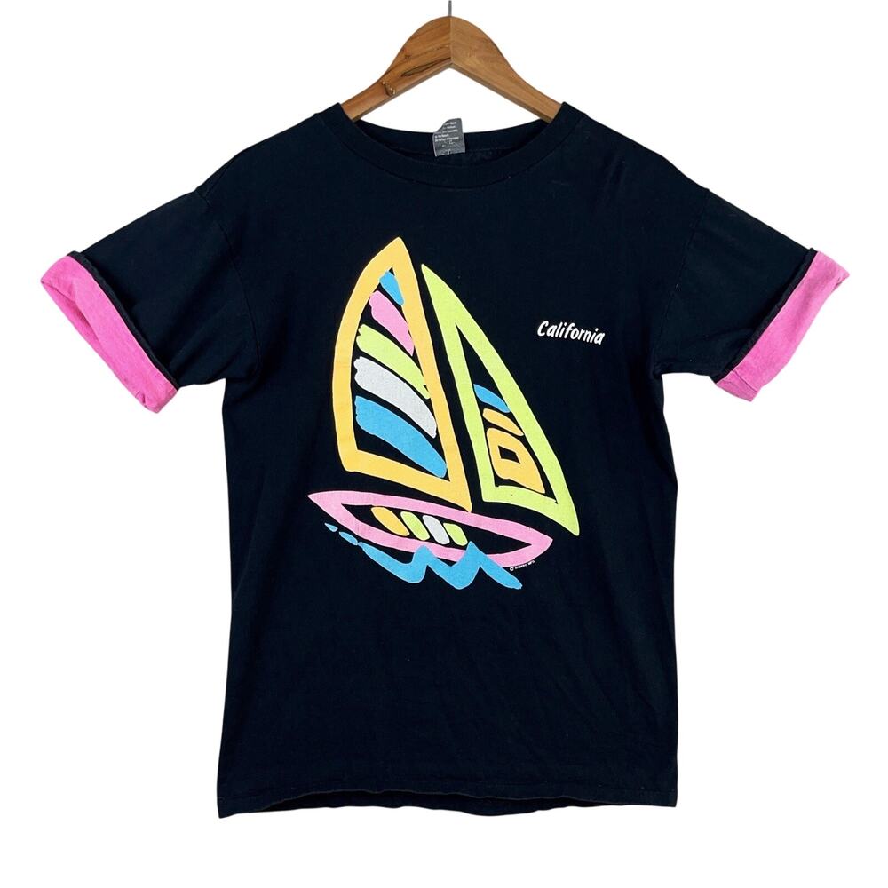 Vintage Sherry's Best Men's Med California T Shirt Flip Cuff Neon 90s Pre-Shrunk